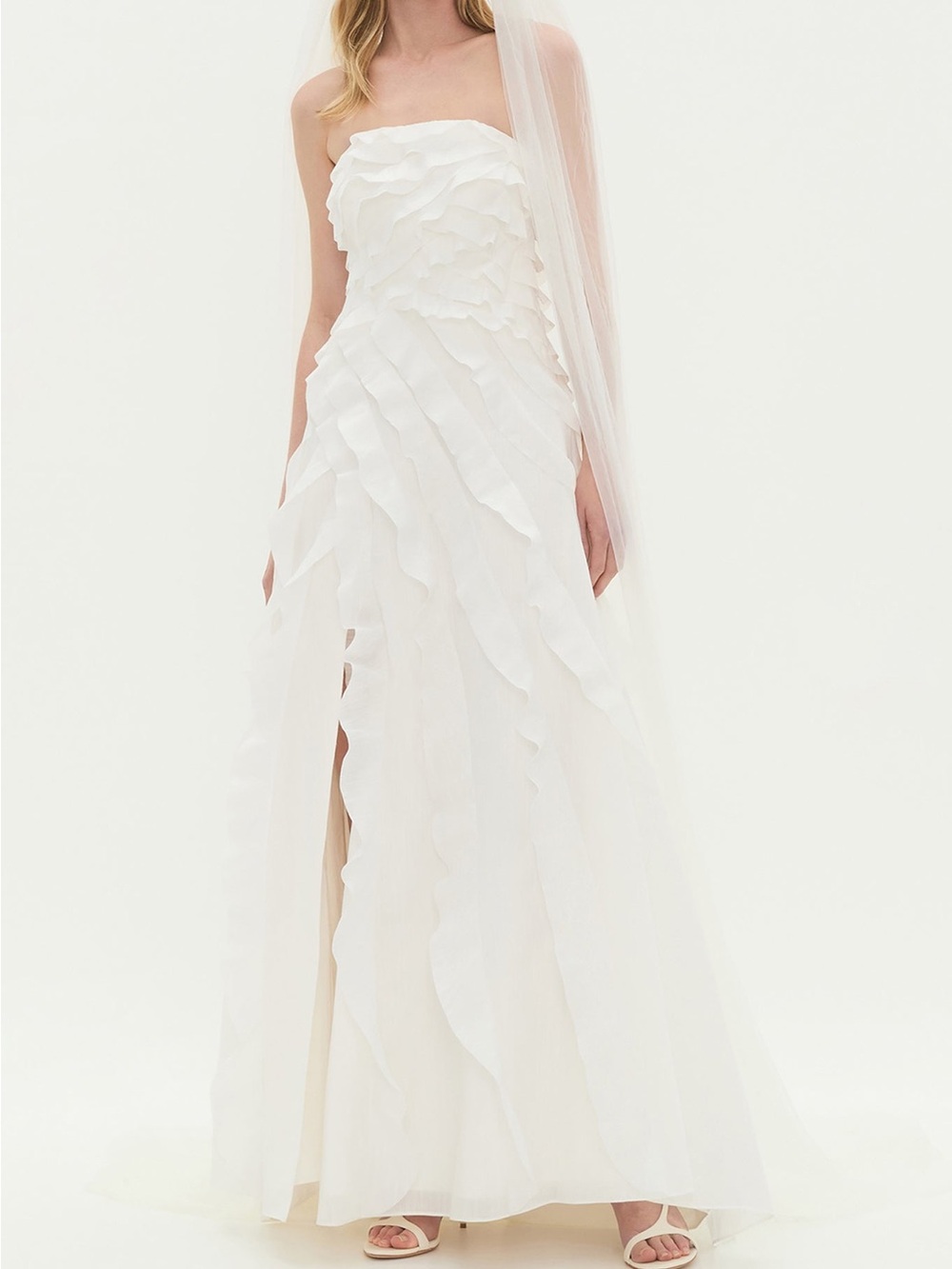 AJE Allaire Gown - Strapless White Ruffled Maxi Dress - Worn Once